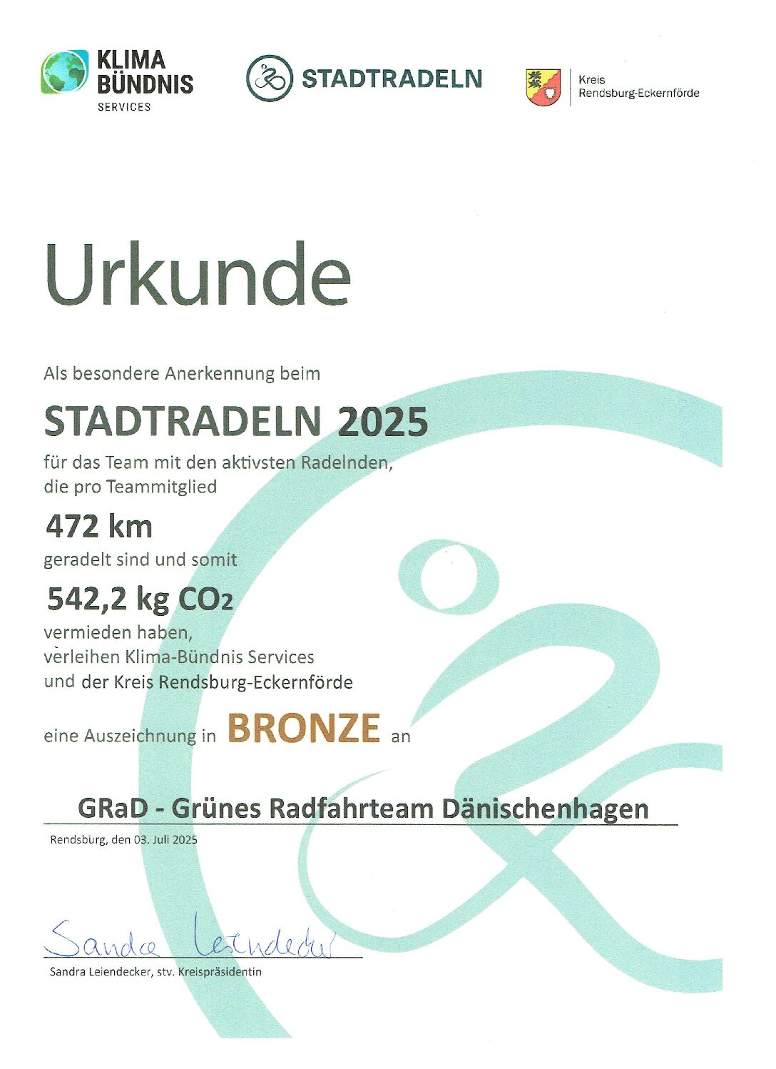 Grünes Team gewinnt Bronze beim Stadtradeln des Kreises RD